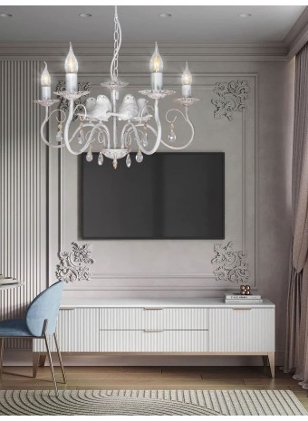 Люстра с птичками с хрусталем подвесная 5 ламп S1292-5 Петрасвет