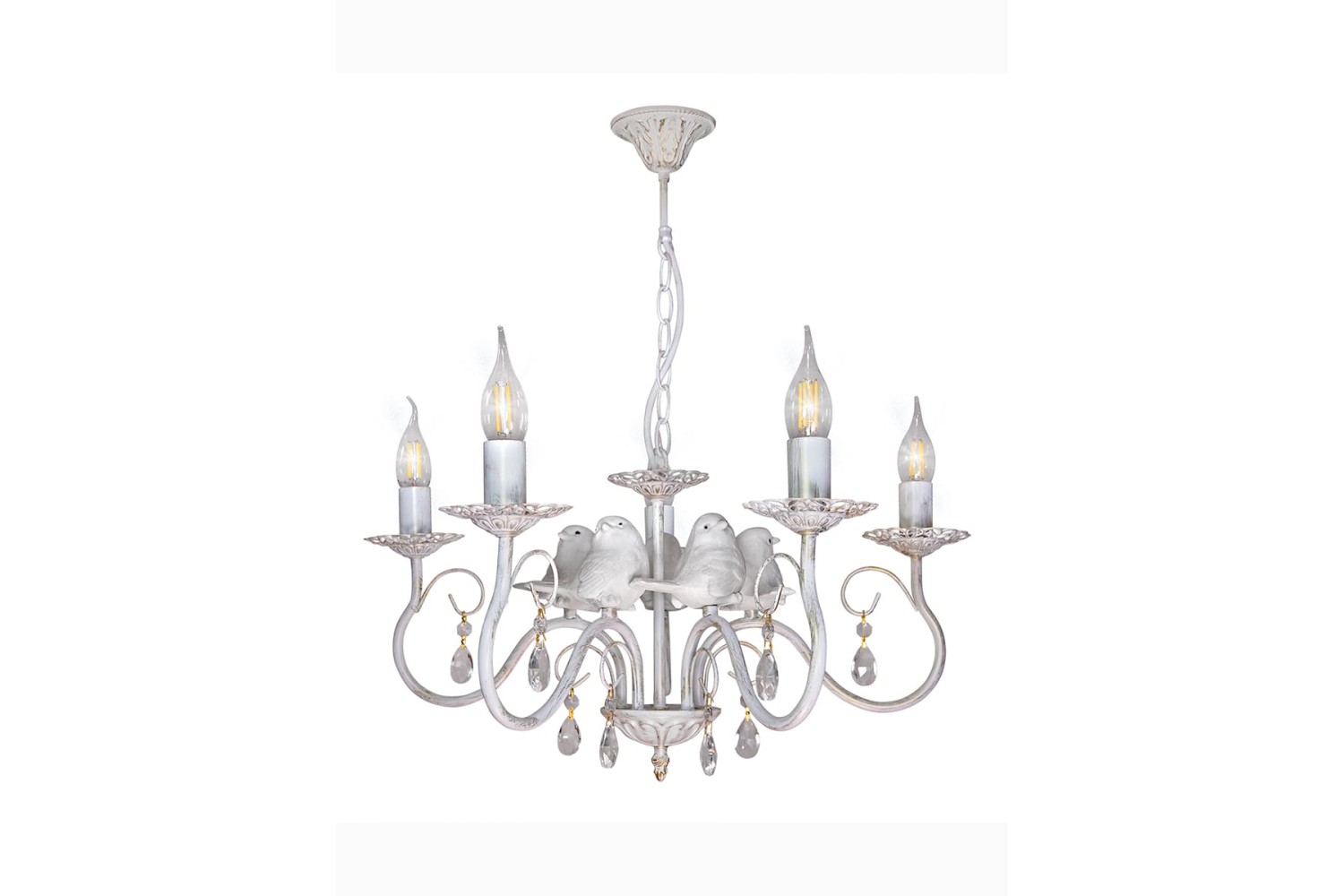 Люстра с птичками с хрусталем подвесная 5 ламп S1292-5 Петрасвет