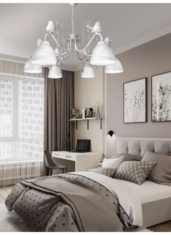 Люстра с птичками большая белая Петрасвет S2614-6