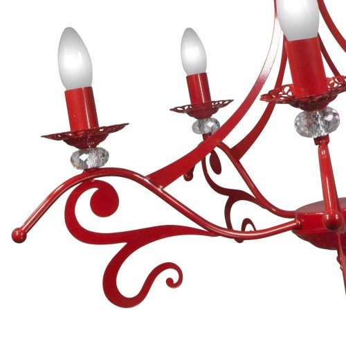 Люстра подвесная красная 5 рожковая хрусталь S3129-5