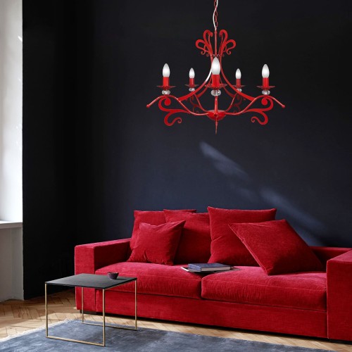 Люстра подвесная красная 5 рожковая хрусталь S3129-5