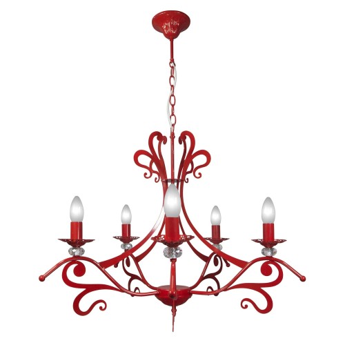 Люстра подвесная красная 5 рожковая хрусталь S3129-5